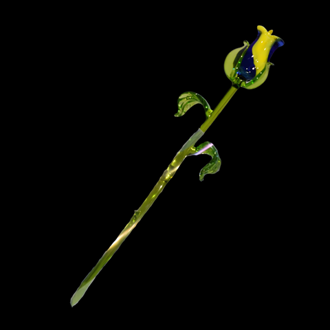 Blue and Yellow Glass Rose, Handcrafted Glass Flower, Hand Made In Ukraine Using Murano Quality Glass, Great Gift For Flower Lovers, 12 Inch Rose