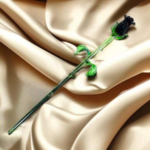 Black Glass Rose, Handcrafted Glass Flower, Hand Made In Ukraine Using Murano Quality Glass, Great Gift For Flower Lovers, 12 Inch Rose