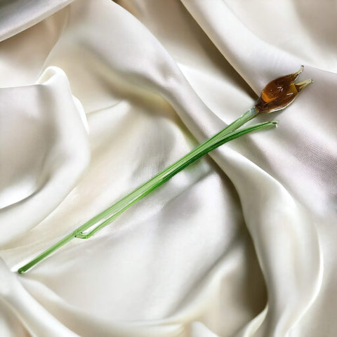 Amber Glass Tulip, Handcrafted Glass Flower, Hand Made In Ukraine Using Murano Quality Glass, Great Gift For Flower Lovers, 12 Inch Tulip
