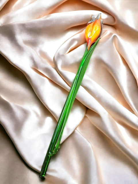 Orange Glass Tulip, Handcrafted Glass Flower, Hand Made In Ukraine Using Murano Quality Glass, Great Gift For Flower Lovers, 12 Inch Tulip