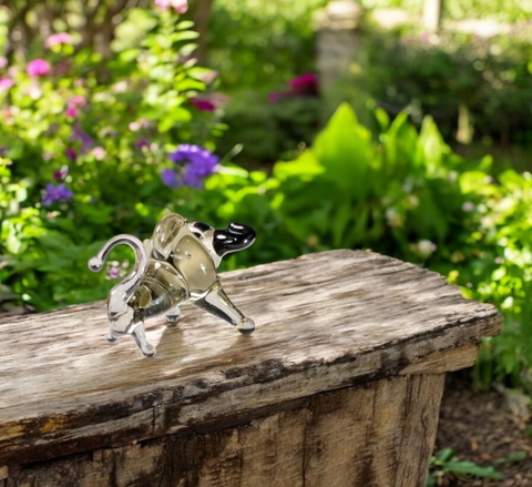 Grey Glass Bull Figurine, Handmade Murano Quality Design - Small