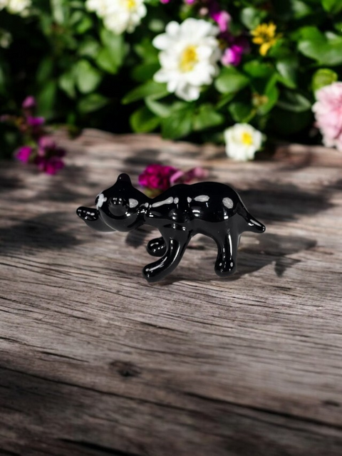 Black Glass Bear Figurine, Handmade Murano Quality Design - Small