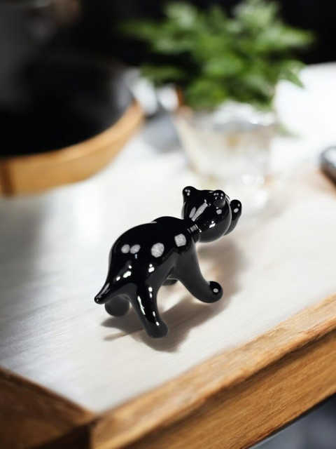 Black Glass Bear Figurine, Handmade Murano Quality Design - Small