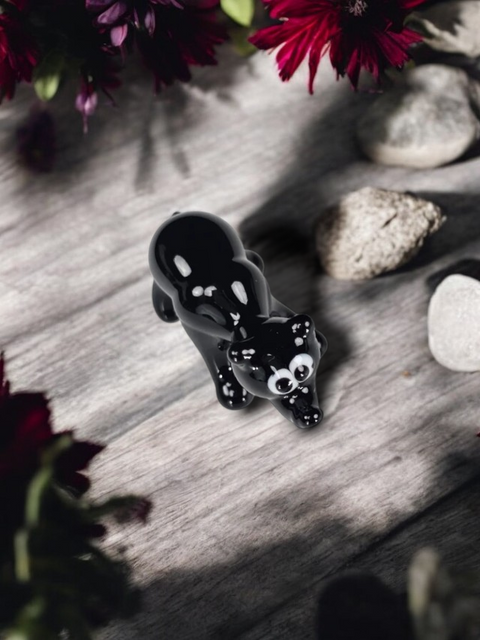 Black Glass Bear Figurine, Handmade Murano Quality Design - Small