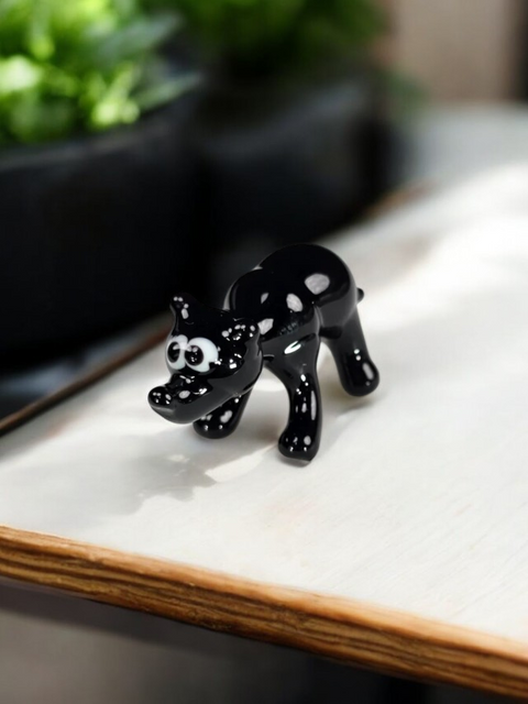 Black Glass Bear Figurine, Handmade Murano Quality Design - Small