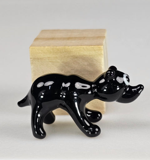 Black Glass Bear Figurine, Handmade Murano Quality Design - Small