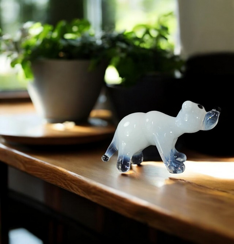 Glass Polar Bear Figurine, Handmade Murano Quality Design - Small