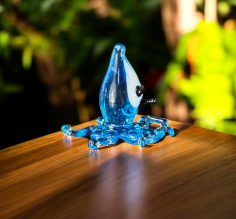 Blue Glass Squid Figurine, Handmade Murano Quality Design - Small