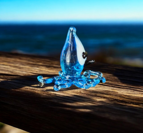 Blue Glass Squid Figurine, Handmade Murano Quality Design - Small