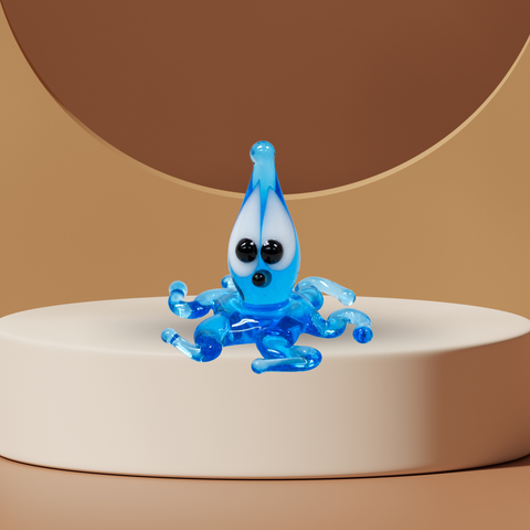 Light Blue Squid Figurine, Mini Glass Murano Quality Lampworking Glass Figurine, Hand Made In Ukraine, A Great Addition To Your Collection