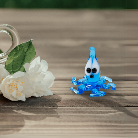 Light Blue Squid Figurine, Mini Glass Murano Quality Lampworking Glass Figurine, Hand Made In Ukraine, A Great Addition To Your Collection
