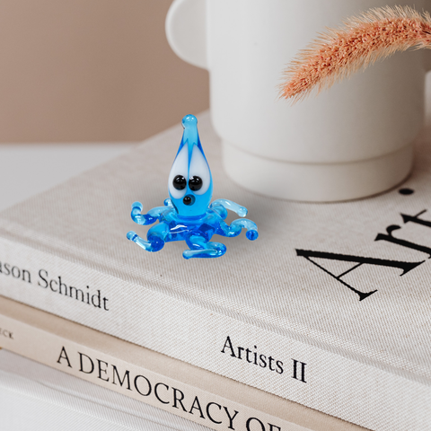 Light Blue Squid Figurine, Mini Glass Murano Quality Lampworking Glass Figurine, Hand Made In Ukraine, A Great Addition To Your Collection