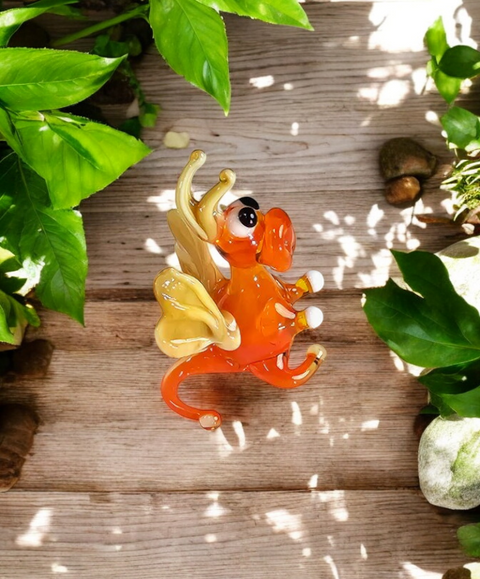 Orange/Ivory Glass Dragon Figurine, Handmade Murano Quality Design - Small