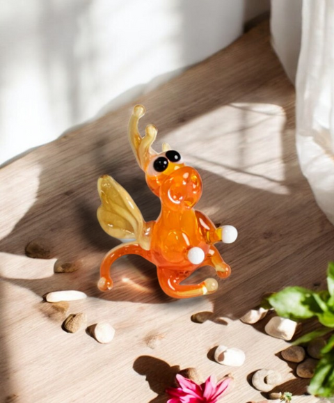 Orange/Ivory Glass Dragon Figurine, Handmade Murano Quality Design - Small