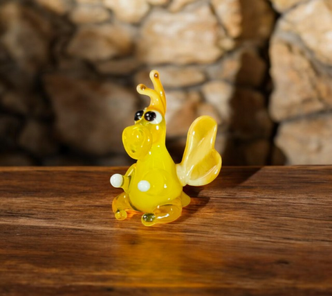 Yellow/Ivory Glass Dragon Figurine, Handmade Murano Quality Design - Small