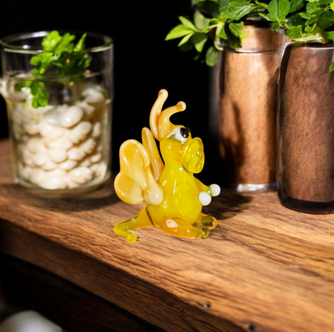 Yellow/Ivory Glass Dragon Figurine, Handmade Murano Quality Design - Small