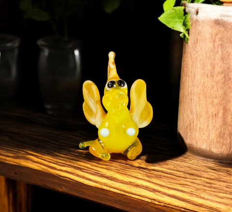 Yellow/Ivory Glass Dragon Figurine, Handmade Murano Quality Design - Small