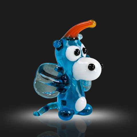 Aqua Glass Dragon Figurine, Mini Glass Murano Quality Lampworking Glass Figurine, Hand Made In Ukraine, A Great Addition To Your Collection