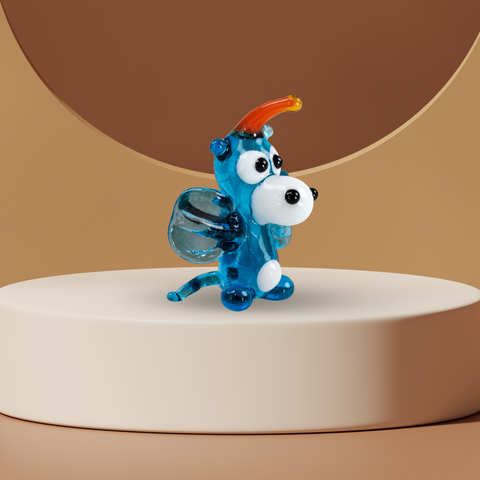 Aqua Glass Dragon Figurine, Mini Glass Murano Quality Lampworking Glass Figurine, Hand Made In Ukraine, A Great Addition To Your Collection