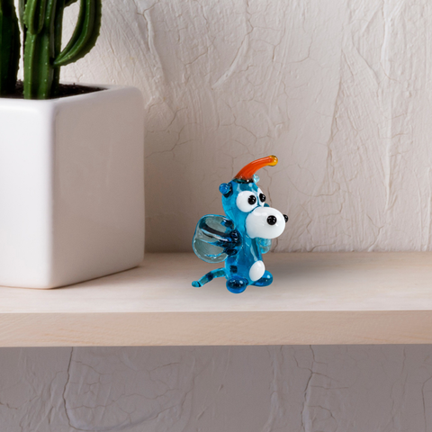 Aqua Glass Dragon Figurine, Mini Glass Murano Quality Lampworking Glass Figurine, Hand Made In Ukraine, A Great Addition To Your Collection