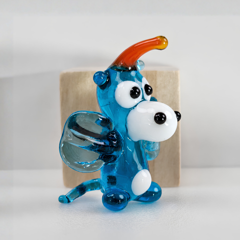 Aqua Glass Dragon Figurine, Mini Glass Murano Quality Lampworking Glass Figurine, Hand Made In Ukraine, A Great Addition To Your Collection