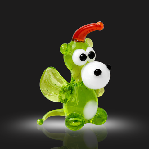 Green Glass Dragon Figurine, Mini Glass Murano Quality Lampworking Glass Figurine, Hand Made In Ukraine, A Great Addition To Your Collection