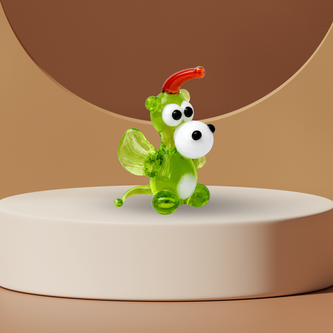 Green Glass Dragon Figurine, Mini Glass Murano Quality Lampworking Glass Figurine, Hand Made In Ukraine, A Great Addition To Your Collection