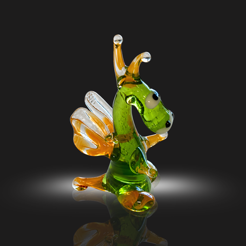 Green/Orange Dragon Standing Figurine, Mini Glass Murano Quality Lampworking Glass Figurine, Hand Made In Ukraine, A Great Addition To Your Collection