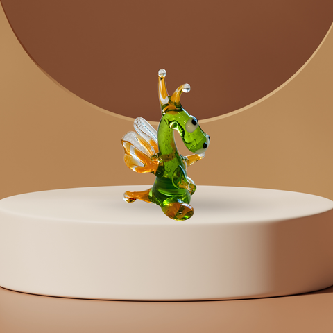 Green/Orange Dragon Standing Figurine, Mini Glass Murano Quality Lampworking Glass Figurine, Hand Made In Ukraine, A Great Addition To Your Collection