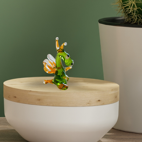 Green/Orange Dragon Standing Figurine, Mini Glass Murano Quality Lampworking Glass Figurine, Hand Made In Ukraine, A Great Addition To Your Collection