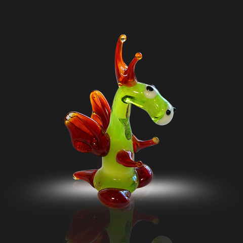 Green/Red Dragon Standing Figurine, Mini Glass Murano Quality Lampworking Glass Figurine, Hand Made In Ukraine, A Great Addition To Your Collection
