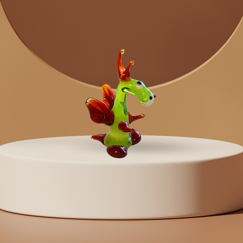 Green/Red Dragon Standing Figurine, Mini Glass Murano Quality Lampworking Glass Figurine, Hand Made In Ukraine, A Great Addition To Your Collection
