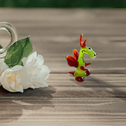 Green/Red Dragon Standing Figurine, Mini Glass Murano Quality Lampworking Glass Figurine, Hand Made In Ukraine, A Great Addition To Your Collection