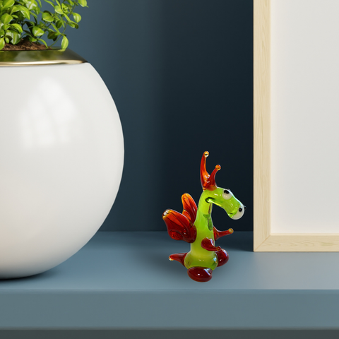 Green/Red Dragon Standing Figurine, Mini Glass Murano Quality Lampworking Glass Figurine, Hand Made In Ukraine, A Great Addition To Your Collection