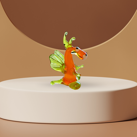Orange/Green Dragon Standing Figurine, Mini Glass Murano Quality Lampworking Glass Figurine, Hand Made In Ukraine, A Great Addition To Your Collection