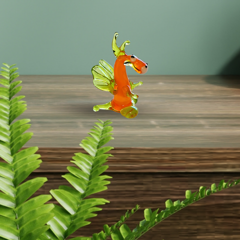 Orange/Green Dragon Standing Figurine, Mini Glass Murano Quality Lampworking Glass Figurine, Hand Made In Ukraine, A Great Addition To Your Collection