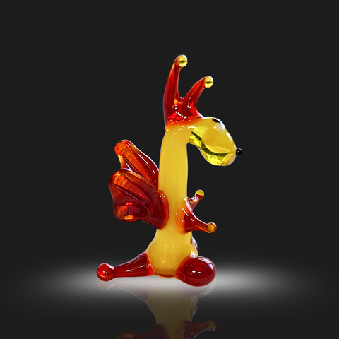 Yellow/Red Dragon Standing Figurine, Mini Glass Murano Quality Lampworking Glass Figurine, Hand Made In Ukraine, A Great Addition To Your Collection