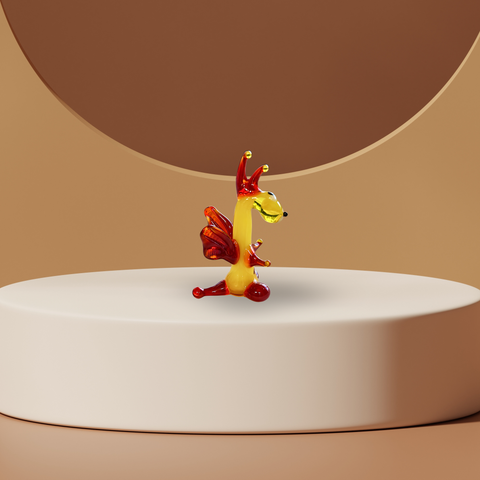 Yellow/Red Dragon Standing Figurine, Mini Glass Murano Quality Lampworking Glass Figurine, Hand Made In Ukraine, A Great Addition To Your Collection