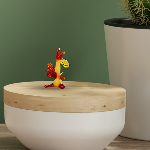 Yellow/Red Dragon Standing Figurine, Mini Glass Murano Quality Lampworking Glass Figurine, Hand Made In Ukraine, A Great Addition To Your Collection