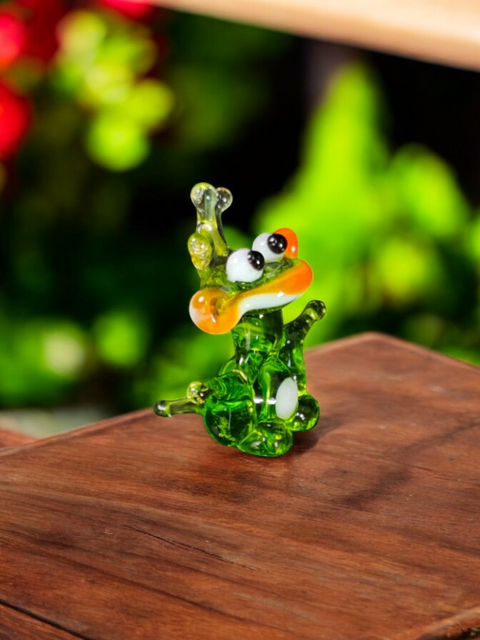 Glass Frog With Crown Figurine, Handmade Murano Quality Design - Small