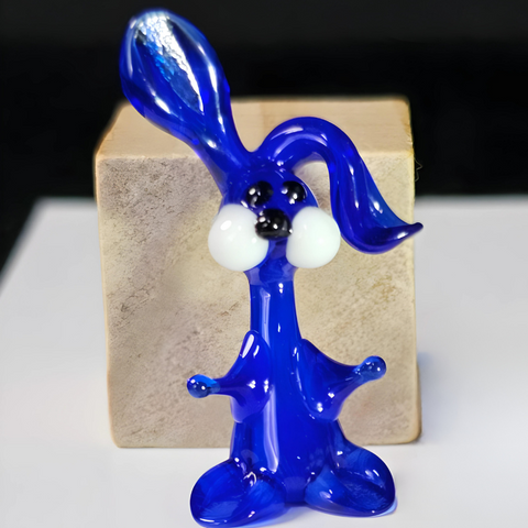 Blue Glass Rabbit Figurine, Handmade Murano Quality Design - Small