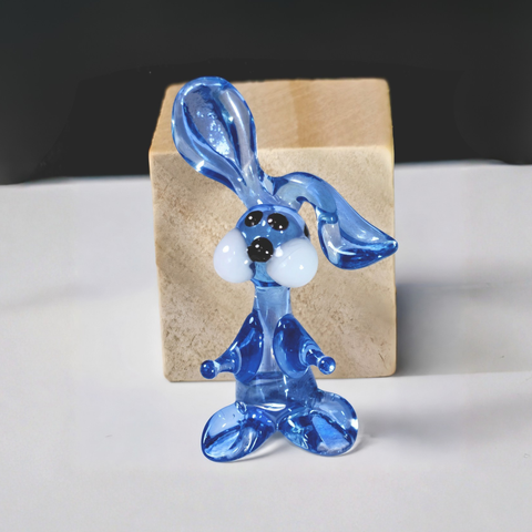 Light Blue Rabbit Figurine, Mini Glass Murano Quality Lampworking Glass Figurine, Hand Made In Ukraine, A Great Addition To Your Collection