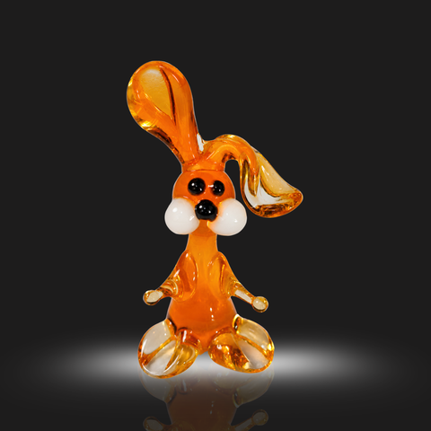 Orange Rabbit Figurine, Mini Glass Murano Quality Lampworking Glass Figurine, Hand Made In Ukraine, A Great Addition To Your Collection