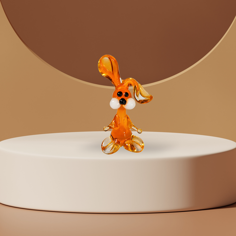 Orange Rabbit Figurine, Mini Glass Murano Quality Lampworking Glass Figurine, Hand Made In Ukraine, A Great Addition To Your Collection