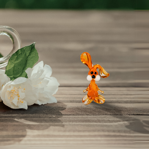 Orange Rabbit Figurine, Mini Glass Murano Quality Lampworking Glass Figurine, Hand Made In Ukraine, A Great Addition To Your Collection