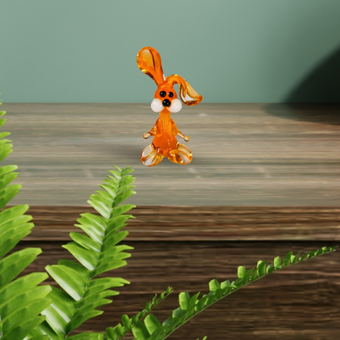 Orange Rabbit Figurine, Mini Glass Murano Quality Lampworking Glass Figurine, Hand Made In Ukraine, A Great Addition To Your Collection