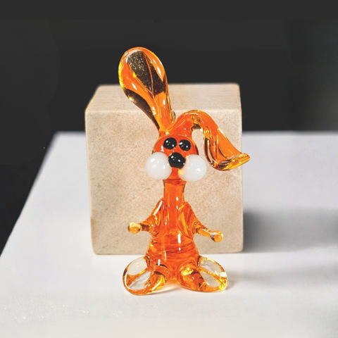 Orange Rabbit Figurine, Mini Glass Murano Quality Lampworking Glass Figurine, Hand Made In Ukraine, A Great Addition To Your Collection