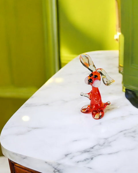 Red Glass Rabbit Figurine, Handmade Murano Quality Design - Small