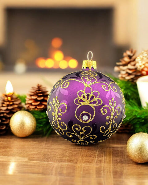 Purple Blown Glass Ornament - Handcrafted - Pineapple  Design