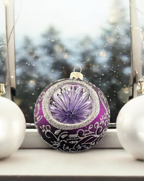Purple Blown Glass Ornament - Purple & Silver - Hand Made In Ukraine - Hand Painted - Refractor Ornament - Keepsake Ornament - Natural Glass
